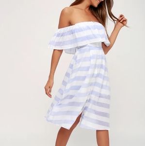 Lulu's Transatlantic Voyage Blue White Striped Shoulder Dress Size XS